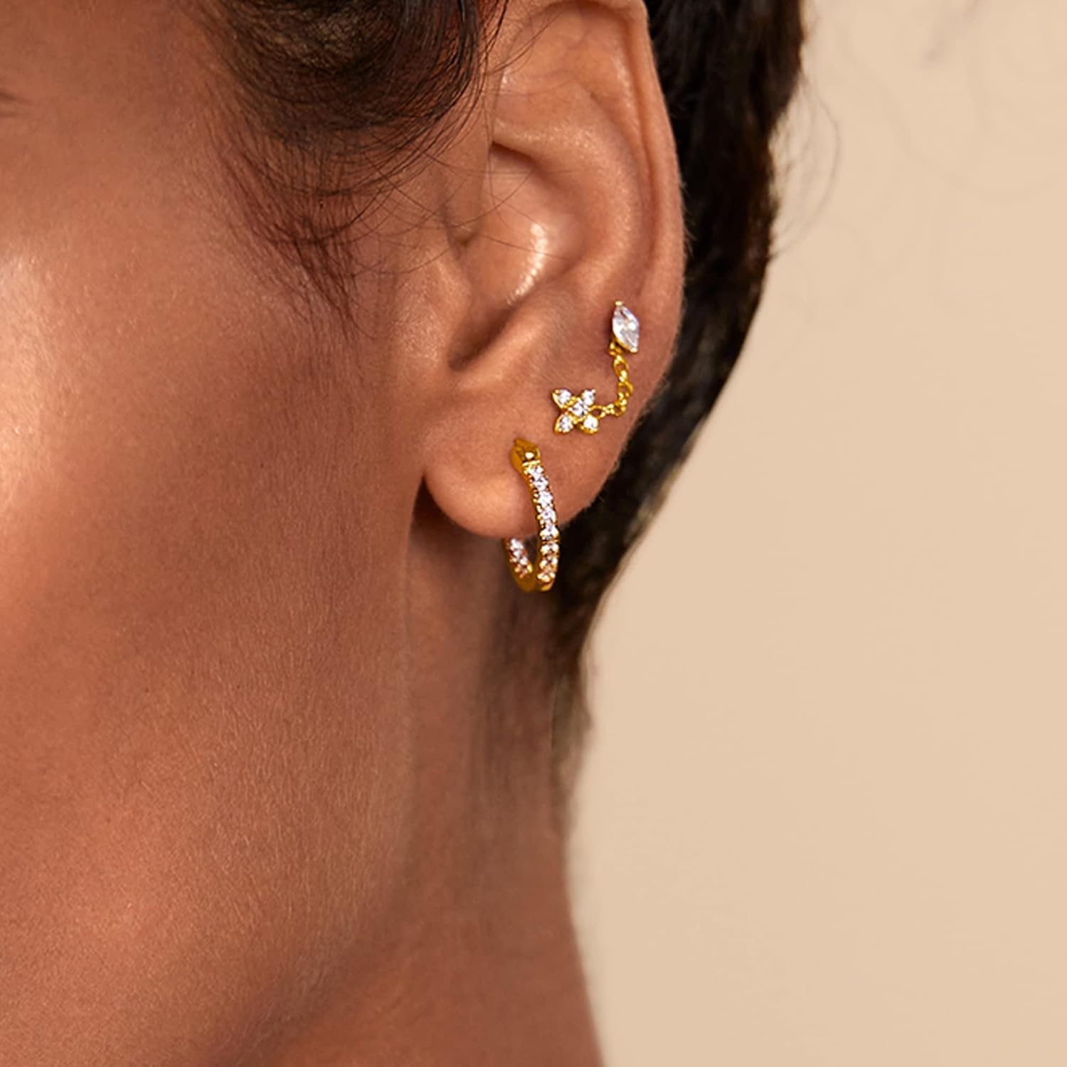 image:imagePAVOI 14K Gold Plated Sterling Silver Posts Dainty Mini MultiShape Flat Back Stud Earring Pack for Women Helix Cartilage Piercing JewelryPav