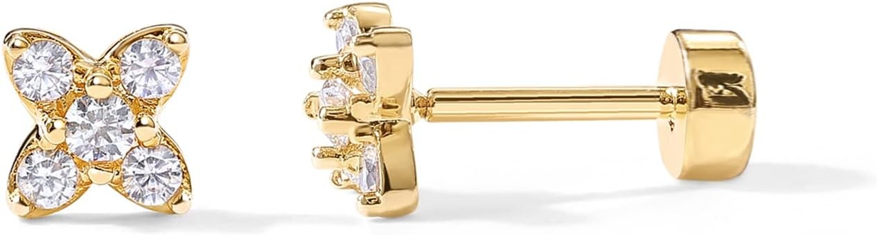 image:imagePAVOI 14K Gold Plated Sterling Silver Posts Dainty Mini MultiShape Flat Back Stud Earring Pack for Women Helix Cartilage Piercing JewelryPav