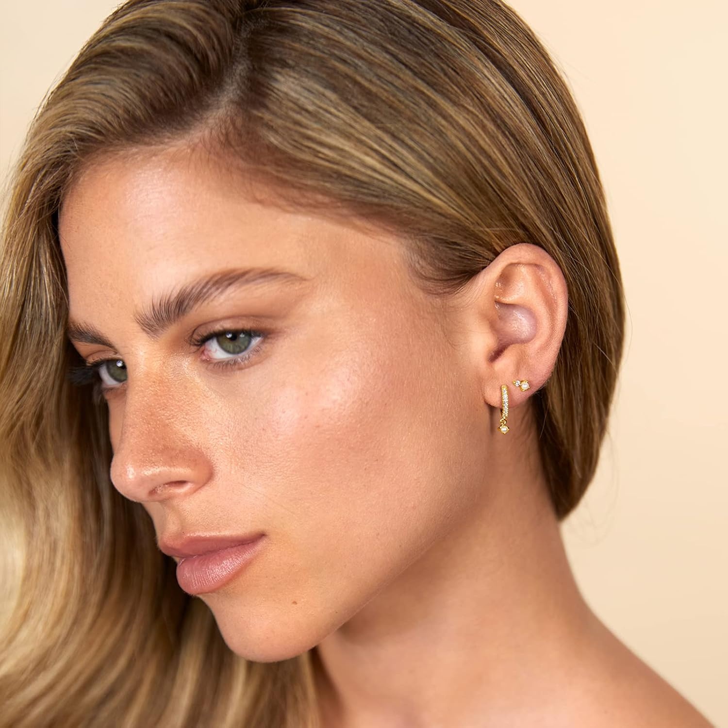image:imagePAVOI 14K Gold Plated Sterling Silver Posts Dainty Mini MultiShape Flat Back Stud Earring Pack for Women Helix Cartilage Piercing JewelryPearl