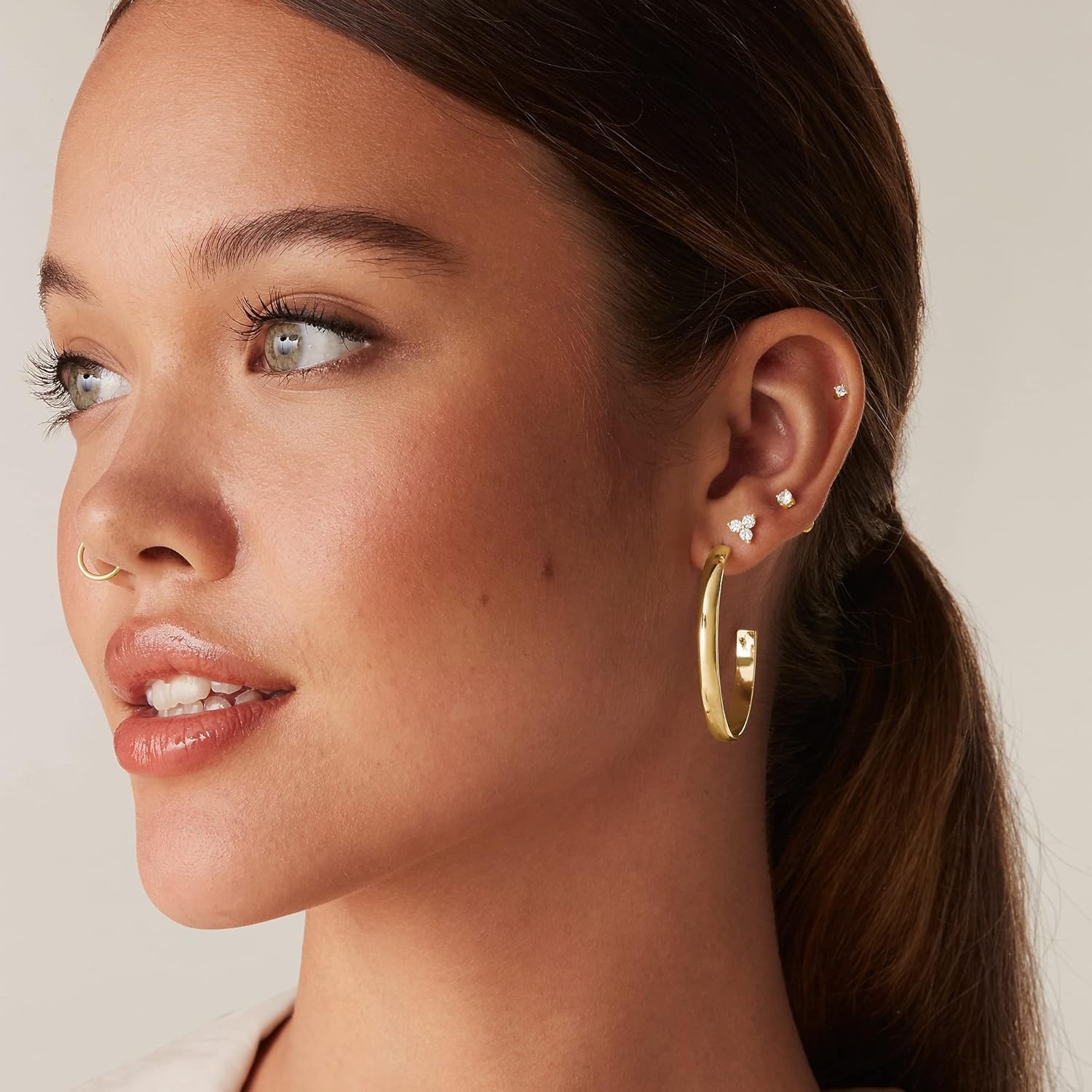 image:imagePAVOI 14K Gold Plated Sterling Silver Posts Dainty Mini MultiShape Flat Back Stud Earring Pack for Women Helix Cartilage Piercing JewelryTrinity