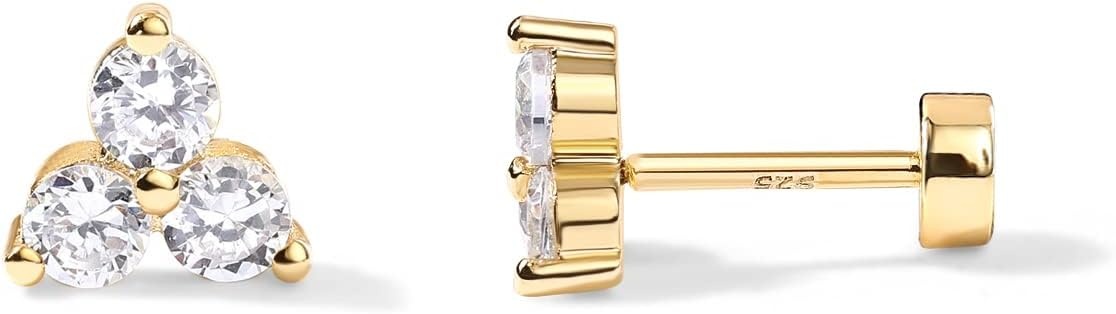 image:imagePAVOI 14K Gold Plated Sterling Silver Posts Dainty Mini MultiShape Flat Back Stud Earring Pack for Women Helix Cartilage Piercing JewelryTrinity