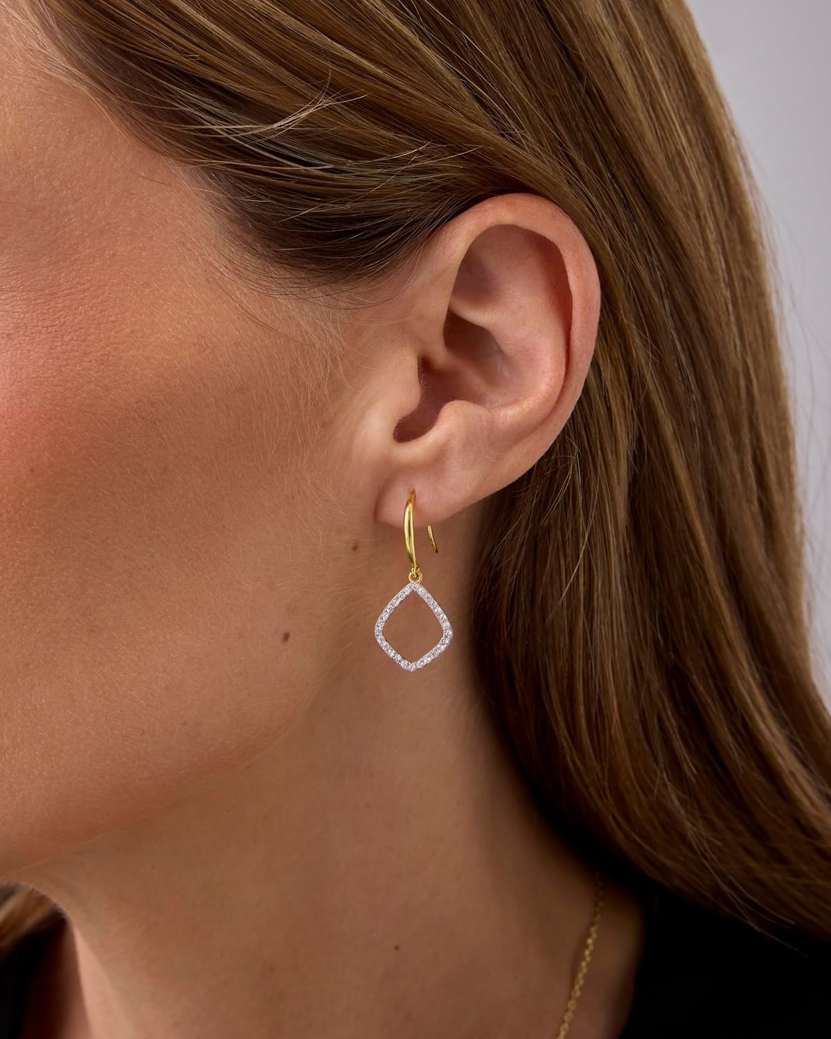 image:imagePAVOI 14K Gold Plated Teardrop Diamond Shaped Dangle Earrings for Women with Cubic Zirconia Geometric Earring PairWhite Gold