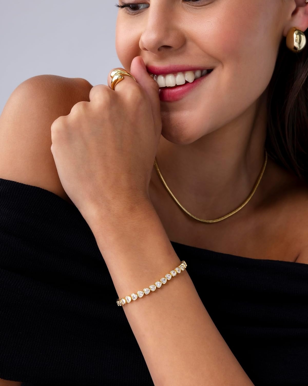 image:imagePAVOI 14K Gold Plated Tennis Bracelets for Women Bezel Set Cubic Zirconia Bracelet Simulated Diamonds Round Trillion Trinity Radiant Pear Valentines Day Heart Cut Stones Wedding Jewelry Gifts for BridesWhite Gold
