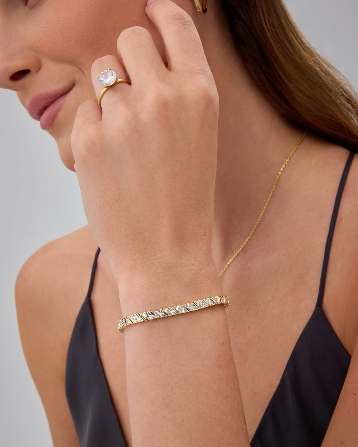 image:imagePAVOI 14K Gold Plated Tennis Bracelets for Women Bezel Set Cubic Zirconia Bracelet Simulated Diamonds Round Trillion Trinity Radiant Pear Valentines Day Heart Cut Stones Wedding Jewelry Gifts for BridesWhite Gold