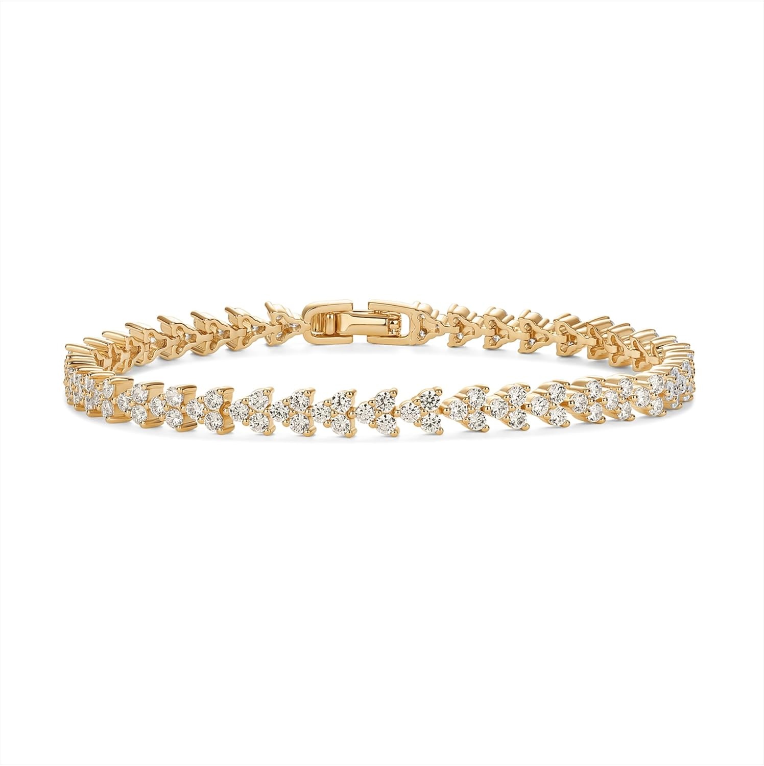image:imagePAVOI 14K Gold Plated Tennis Bracelets for Women Bezel Set Cubic Zirconia Bracelet Simulated Diamonds Round Trillion Trinity Radiant Pear Valentines Day Heart Cut Stones Wedding Jewelry Gifts for BridesYellow Gold