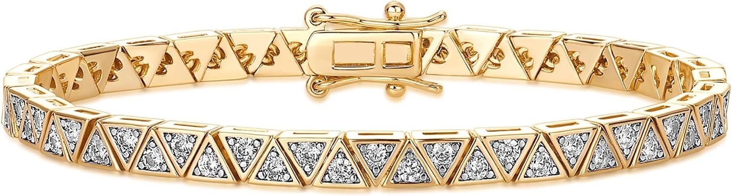 image:imagePAVOI 14K Gold Plated Tennis Bracelets for Women Bezel Set Cubic Zirconia Bracelet Simulated Diamonds Round Trillion Trinity Radiant Pear Valentines Day Heart Cut Stones Wedding Jewelry Gifts for BridesYellow Gold