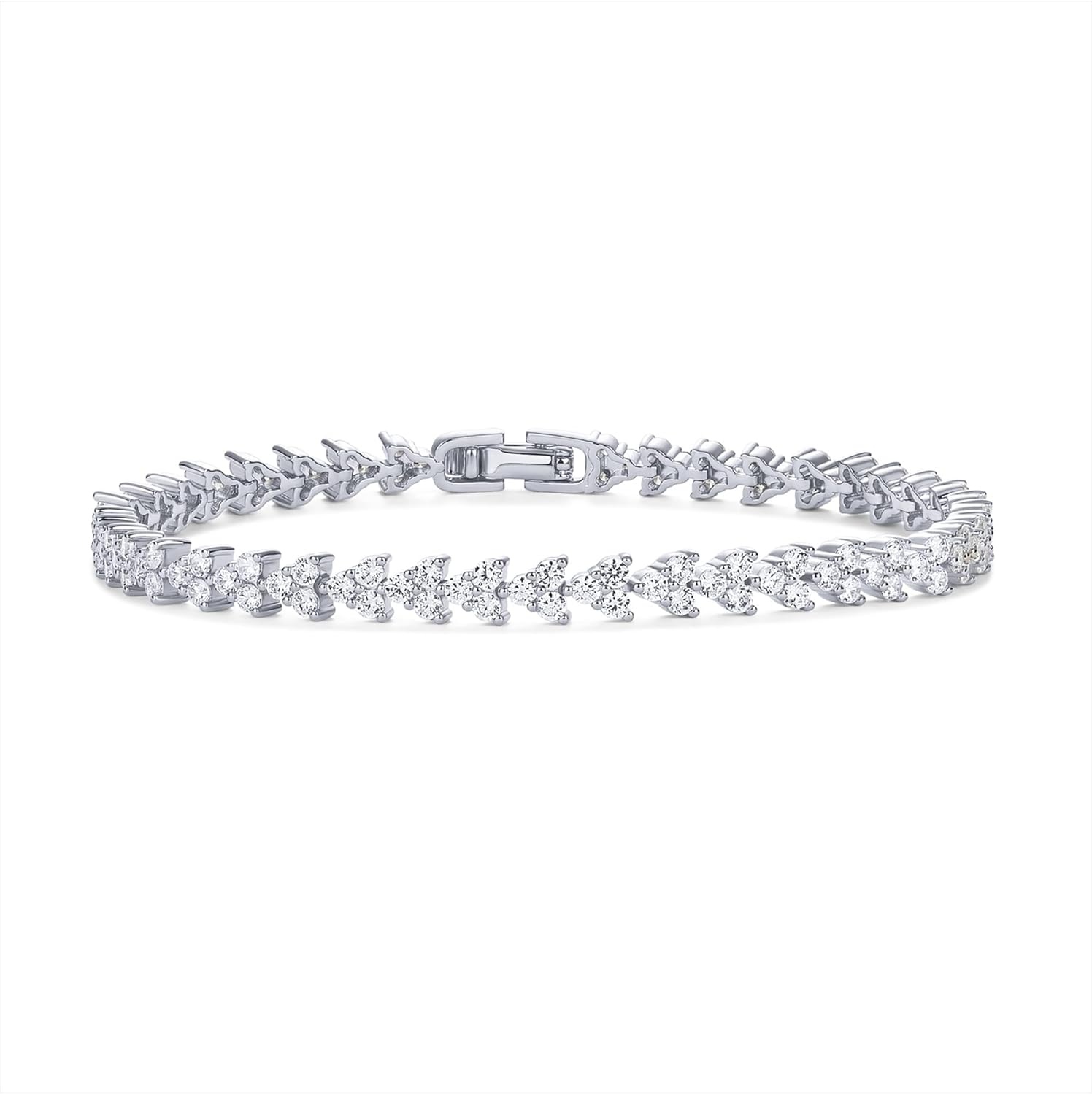 image:imagePAVOI 14K Gold Plated Tennis Bracelets for Women Bezel Set Cubic Zirconia Bracelet Simulated Diamonds Round Trillion Trinity Radiant Pear Valentines Day Heart Cut Stones Wedding Jewelry Gifts for BridesWhite Gold