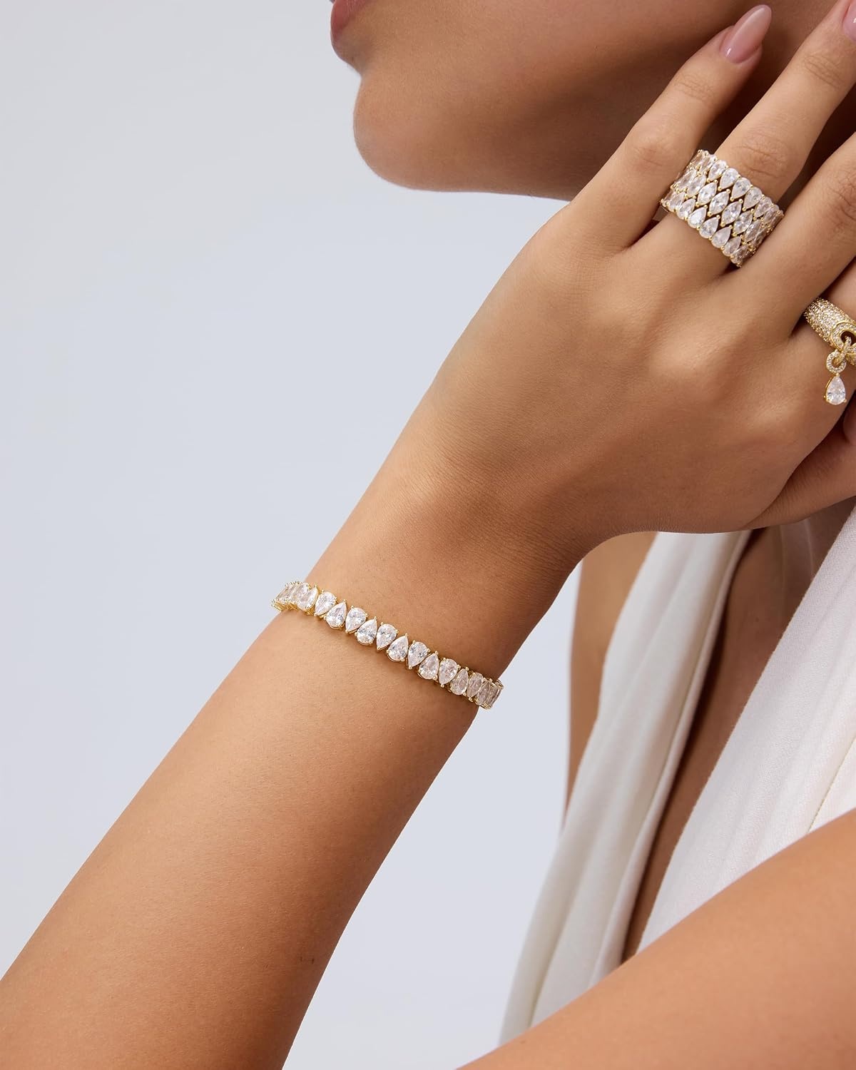 image:imagePAVOI 14K Gold Plated Tennis Bracelets for Women Bridal Gold Tennis Bracelet with Pear Cubic Zirconia Hypoallergenic Trendy CZ Jewelry Elegant Bridal Wedding GiftWhite Gold