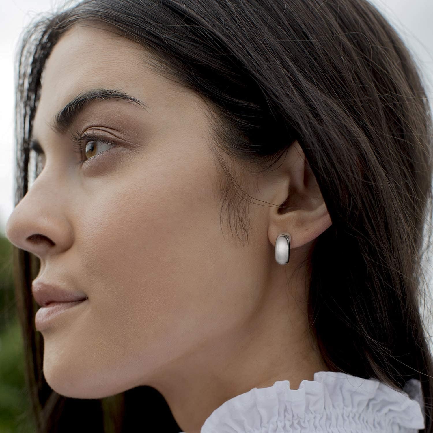 image:imagePAVOI 14K Gold Plated Thick Dome Huggie Earrings for Women 925 Sterling Silver Posts Small Wide Round Hoop EarringsWhite Gold