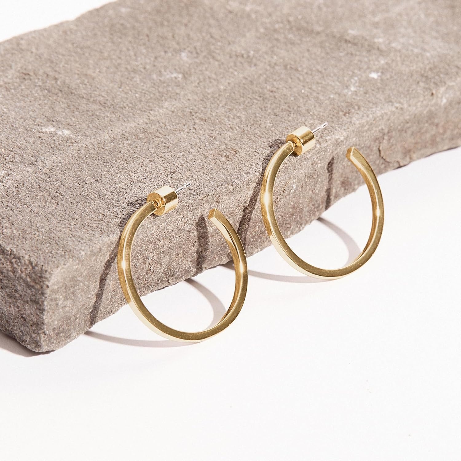 image:imagePAVOI 14K Gold Plated Thin Square Edge Open Hoop Earrings for Women Trendy Lightweight Open Hoops30 Millimeters