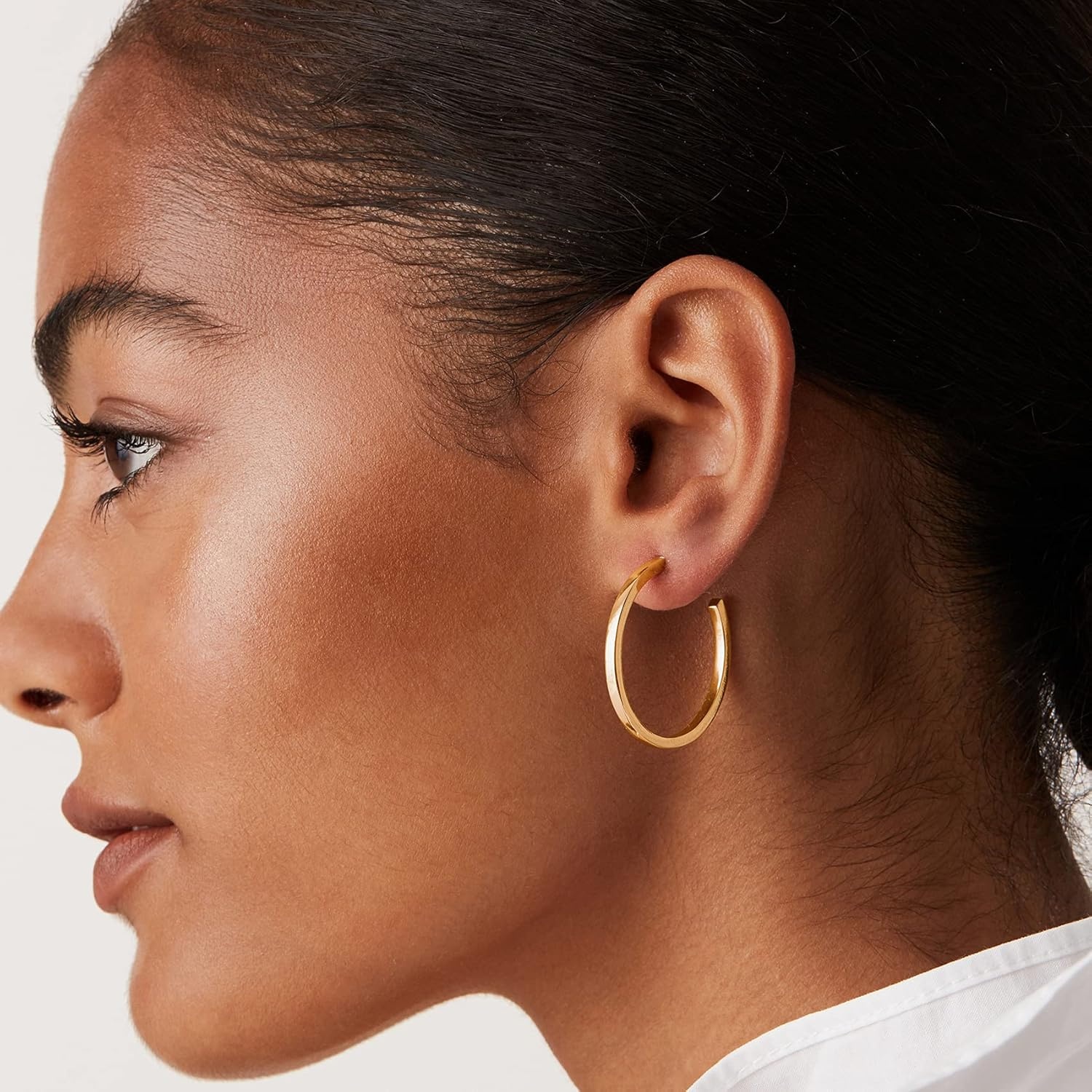 image:imagePAVOI 14K Gold Plated Thin Square Edge Open Hoop Earrings for Women Trendy Lightweight Open Hoops30 Millimeters