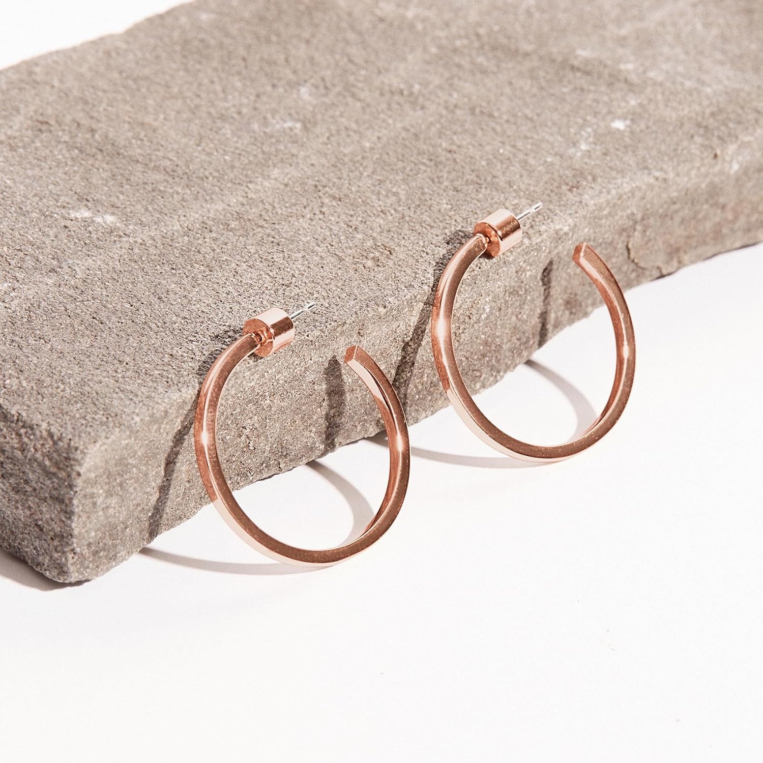 image:imagePAVOI 14K Gold Plated Thin Square Edge Open Hoop Earrings for Women Trendy Lightweight Open Hoops30 Millimeters