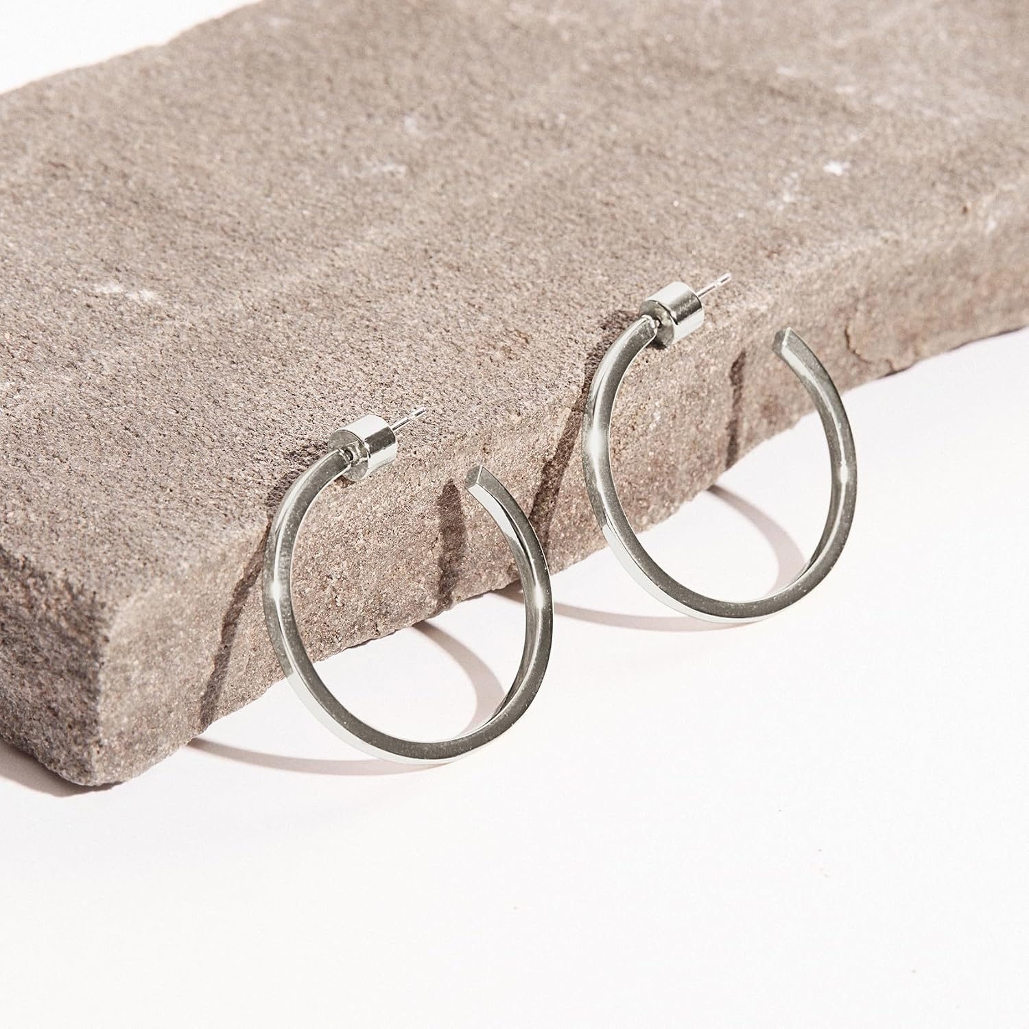 image:imagePAVOI 14K Gold Plated Thin Square Edge Open Hoop Earrings for Women Trendy Lightweight Open Hoops30 Millimeters