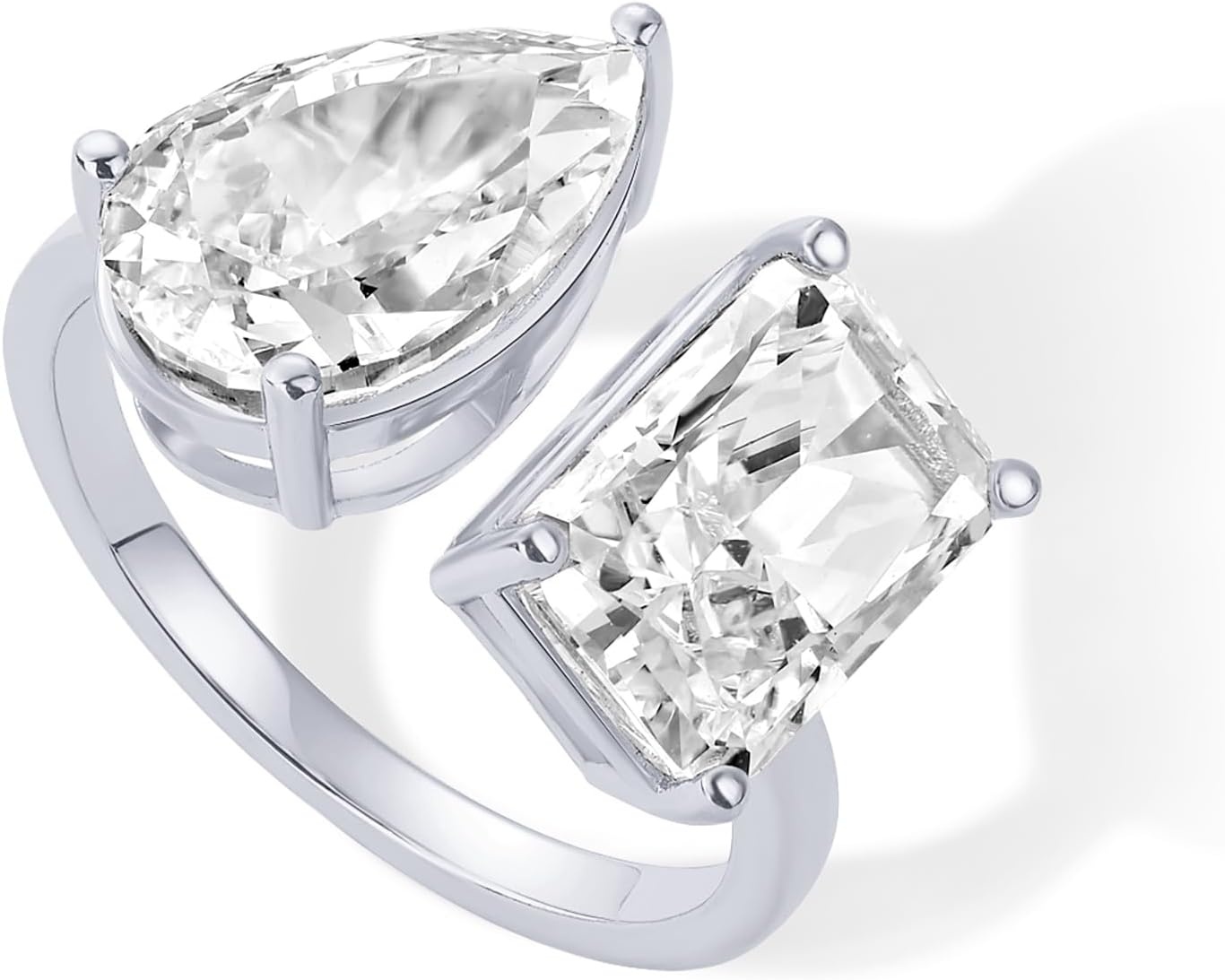 image:imagePAVOI 14K Gold Plated Toi Et Moi RadiantCut PearShaped Cubic Zirconia Wedding Engagement Ring for Women Statement Promise RingWhite Gold