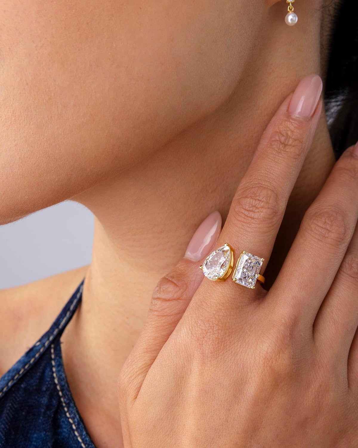 image:imagePAVOI 14K Gold Plated Toi Et Moi RadiantCut PearShaped Cubic Zirconia Wedding Engagement Ring for Women Statement Promise RingWhite Gold