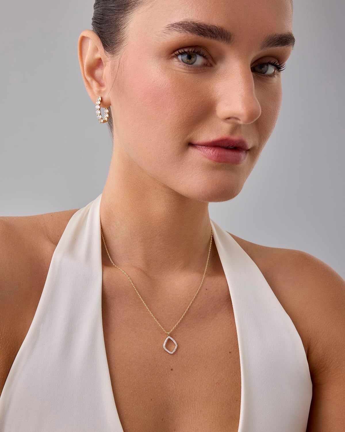 image:imagePAVOI 14K Gold Plated Two Toned Mixed Metals Diamond Shaped Dangle Pendant Necklace for Women with Cubic Zirconia Geometric NecklaceTwo Toned