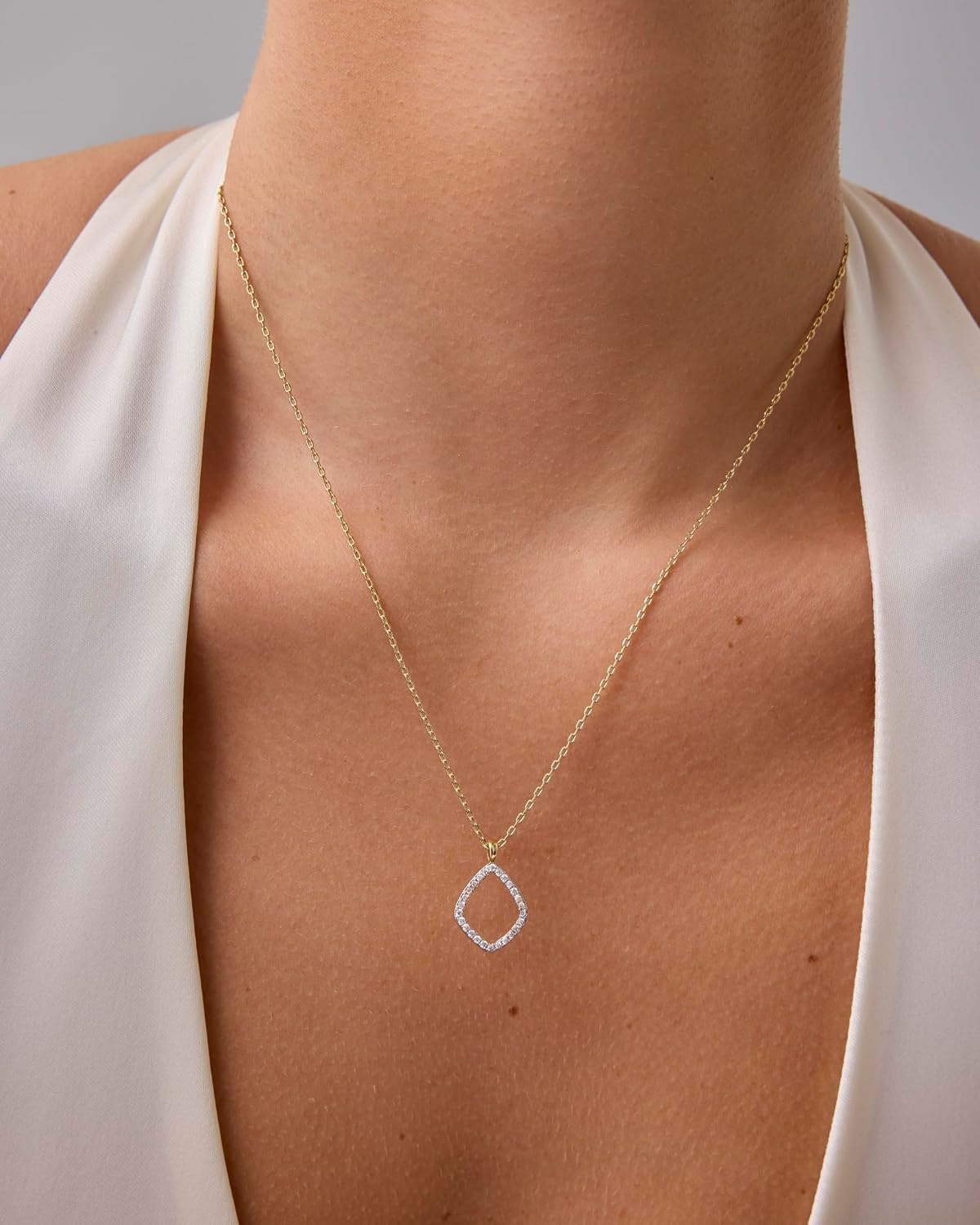 image:imagePAVOI 14K Gold Plated Two Toned Mixed Metals Diamond Shaped Dangle Pendant Necklace for Women with Cubic Zirconia Geometric NecklaceTwo Toned