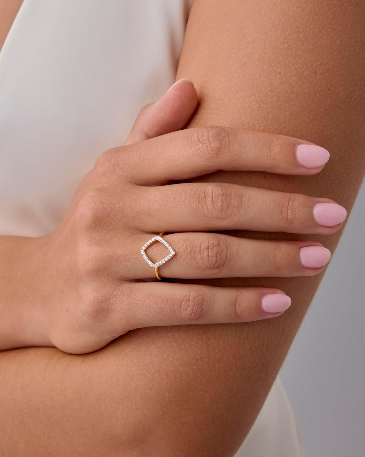 image:imagePAVOI 14K Gold Plated Two Toned Mixed Metals DiamondShaped Geometric Ring for Women with Cubic Zirconia Statement RingWhite Gold
