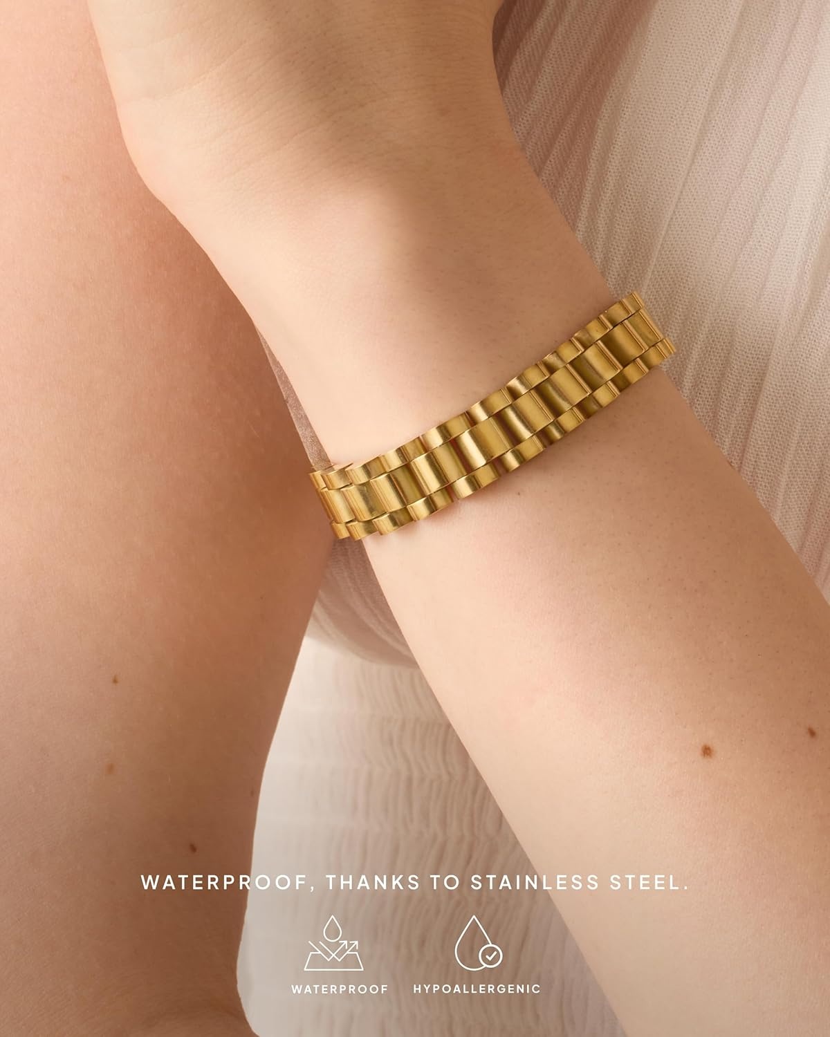 image:imagePAVOI 14K Gold Plated Waterproof Watch Strap Chain Bracelet for Women Two Toned Mixed Metals Stainless Steel Chunky Link BraceletWhite And Yellow Gold