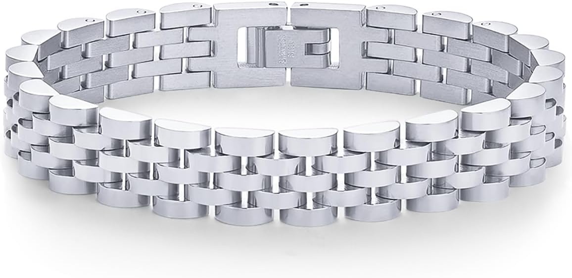 image:imagePAVOI 14K Gold Plated Waterproof Watch Strap Chain Bracelet for Women Two Toned Mixed Metals Stainless Steel Chunky Link BraceletWhite Gold