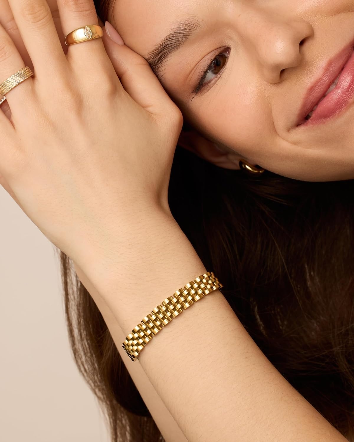 image:imagePAVOI 14K Gold Plated Waterproof Watch Strap Chain Bracelet for Women Two Toned Mixed Metals Stainless Steel Chunky Link BraceletWhite Gold
