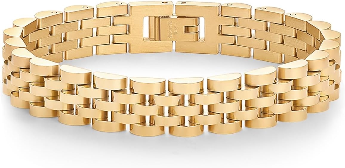 image:imagePAVOI 14K Gold Plated Waterproof Watch Strap Chain Bracelet for Women Two Toned Mixed Metals Stainless Steel Chunky Link BraceletYellow Gold