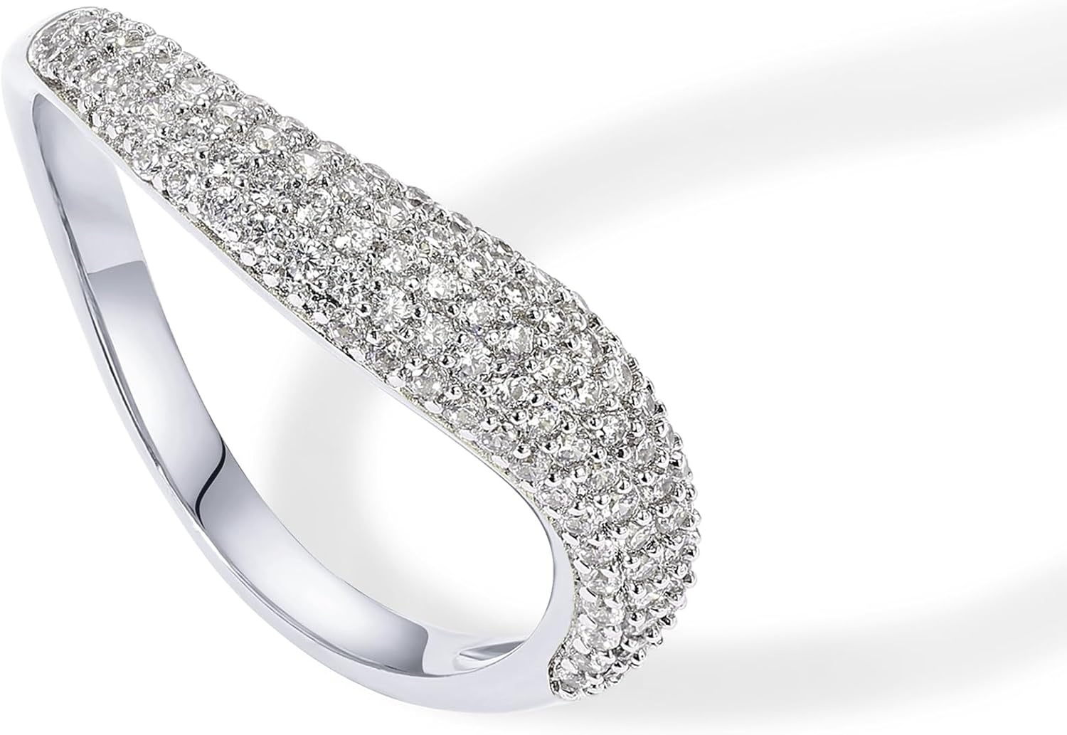 image:imagePAVOI 14K Gold Plated Wavy Cubic Zirconia Stackable Ring for Women Twisted Wave CZ Band Delicate Eternity RingsWhite Gold