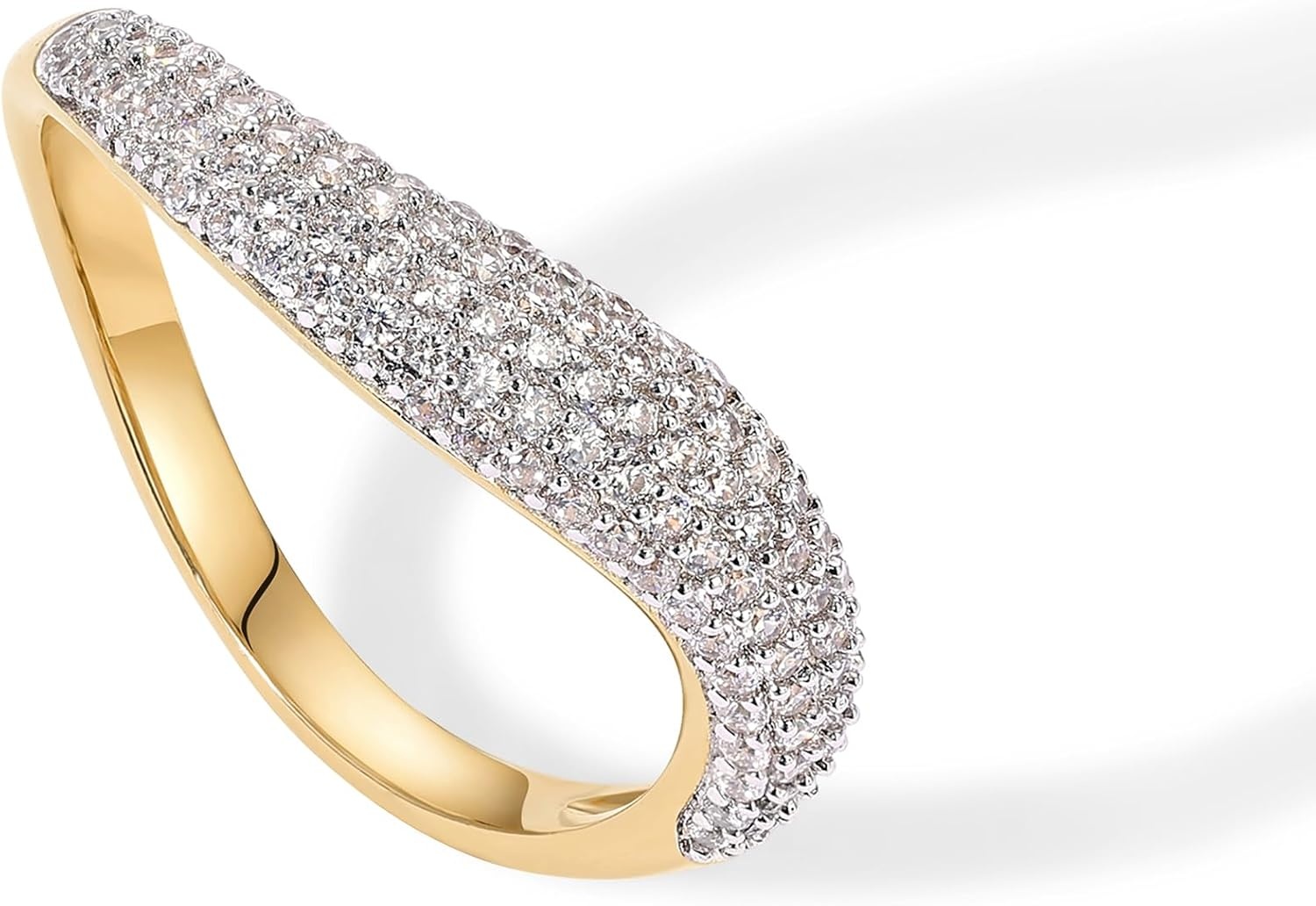 image:imagePAVOI 14K Gold Plated Wavy Cubic Zirconia Stackable Ring for Women Twisted Wave CZ Band Delicate Eternity RingsYellow Gold