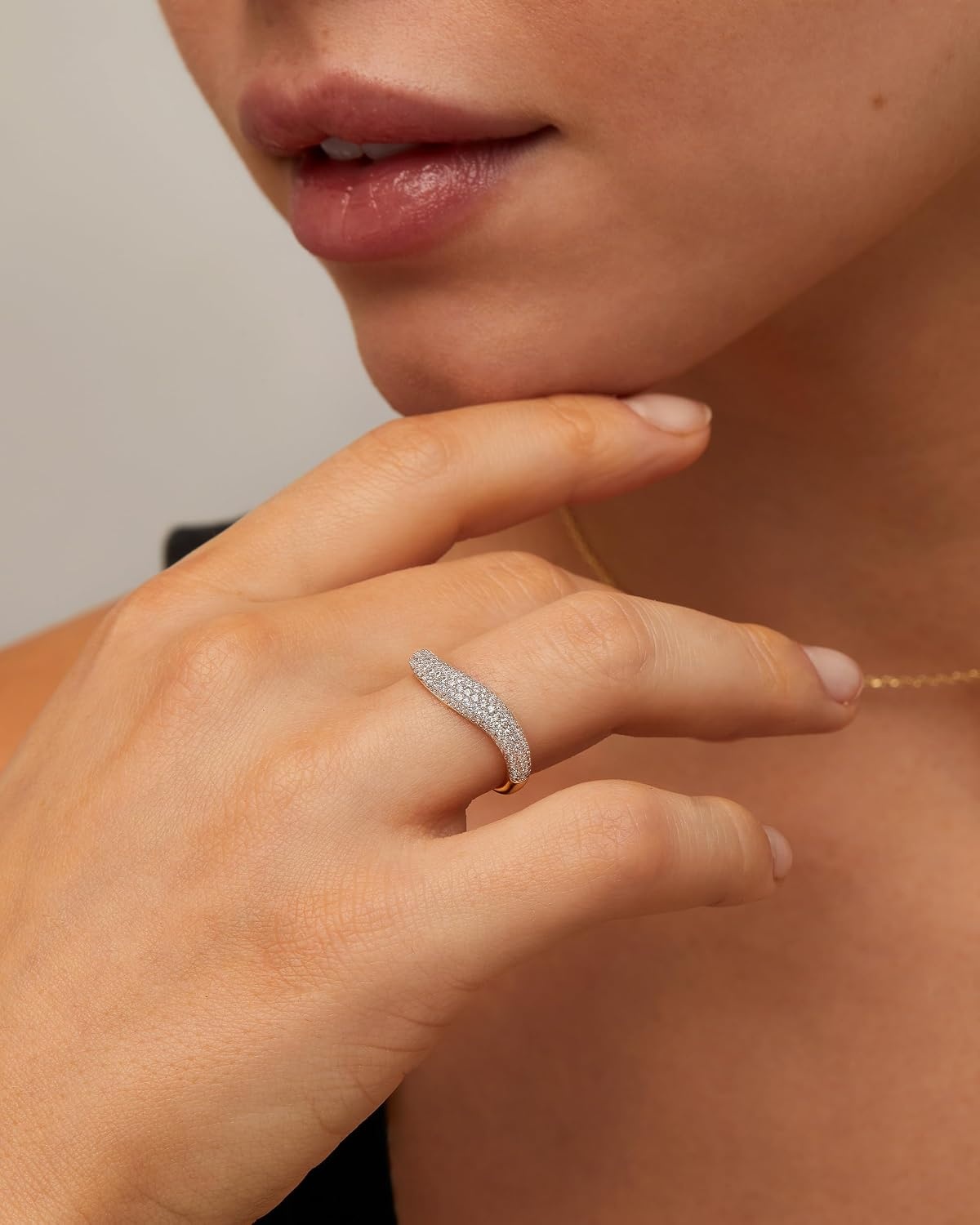 image:imagePAVOI 14K Gold Plated Wavy Cubic Zirconia Stackable Ring for Women Twisted Wave CZ Band Delicate Eternity RingsYellow Gold