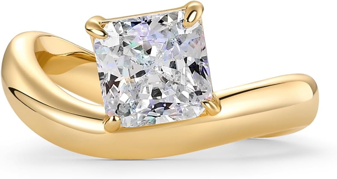 image:imagePAVOI 14K Gold Plated Wavy Engagement Ring for Women Solitaire Cubic Zirconia Wedding Band amp Promise Rings for Her Trendy Fashion JewelryYellow Gold