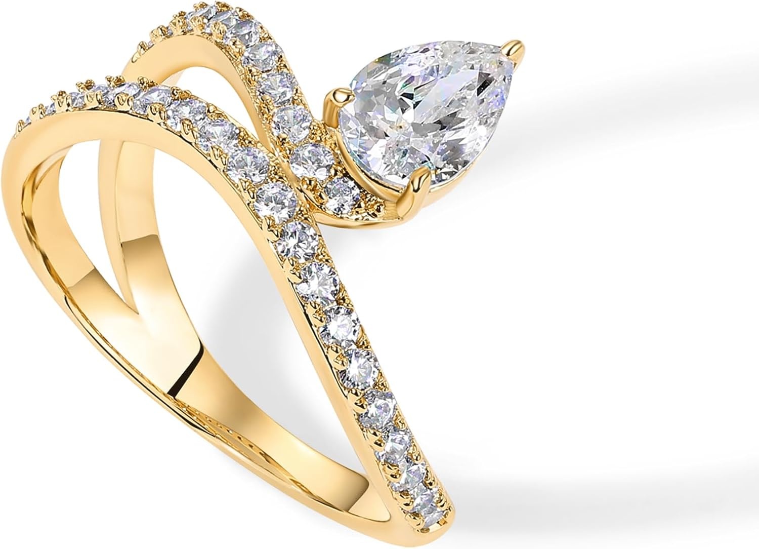 image:imagePAVOI 14K Gold Plated Wavy Engagement Ring for Women Solitaire Cubic Zirconia Wedding Band amp Promise Rings for Her Trendy Fashion JewelryYellow Gold