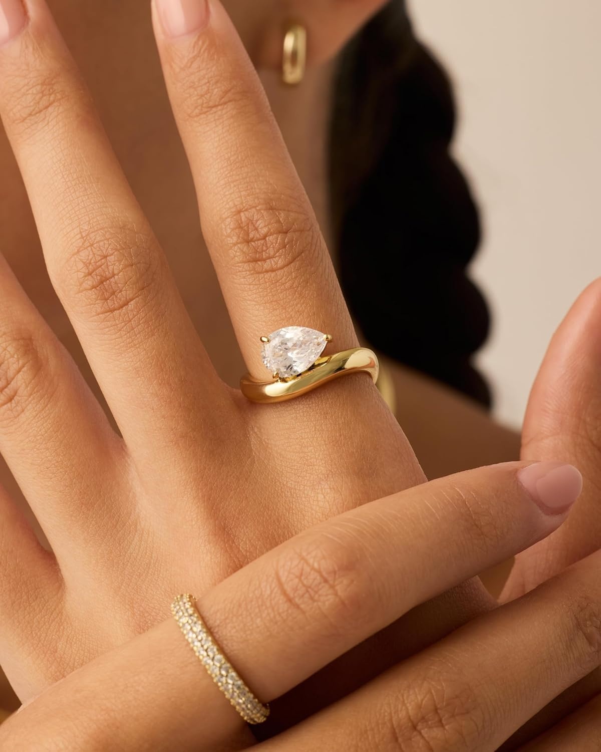 image:imagePAVOI 14K Gold Plated Wavy Engagement Ring for Women Solitaire Cubic Zirconia Wedding Band amp Promise Rings for Her Trendy Fashion JewelryYellow Gold