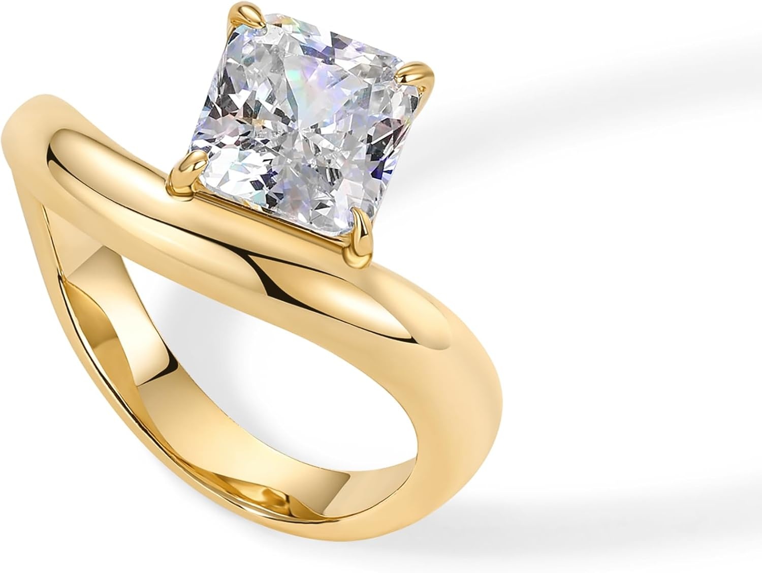 image:imagePAVOI 14K Gold Plated Wavy Engagement Ring for Women Solitaire Cubic Zirconia Wedding Band amp Promise Rings for Her Trendy Fashion JewelryYellow Gold