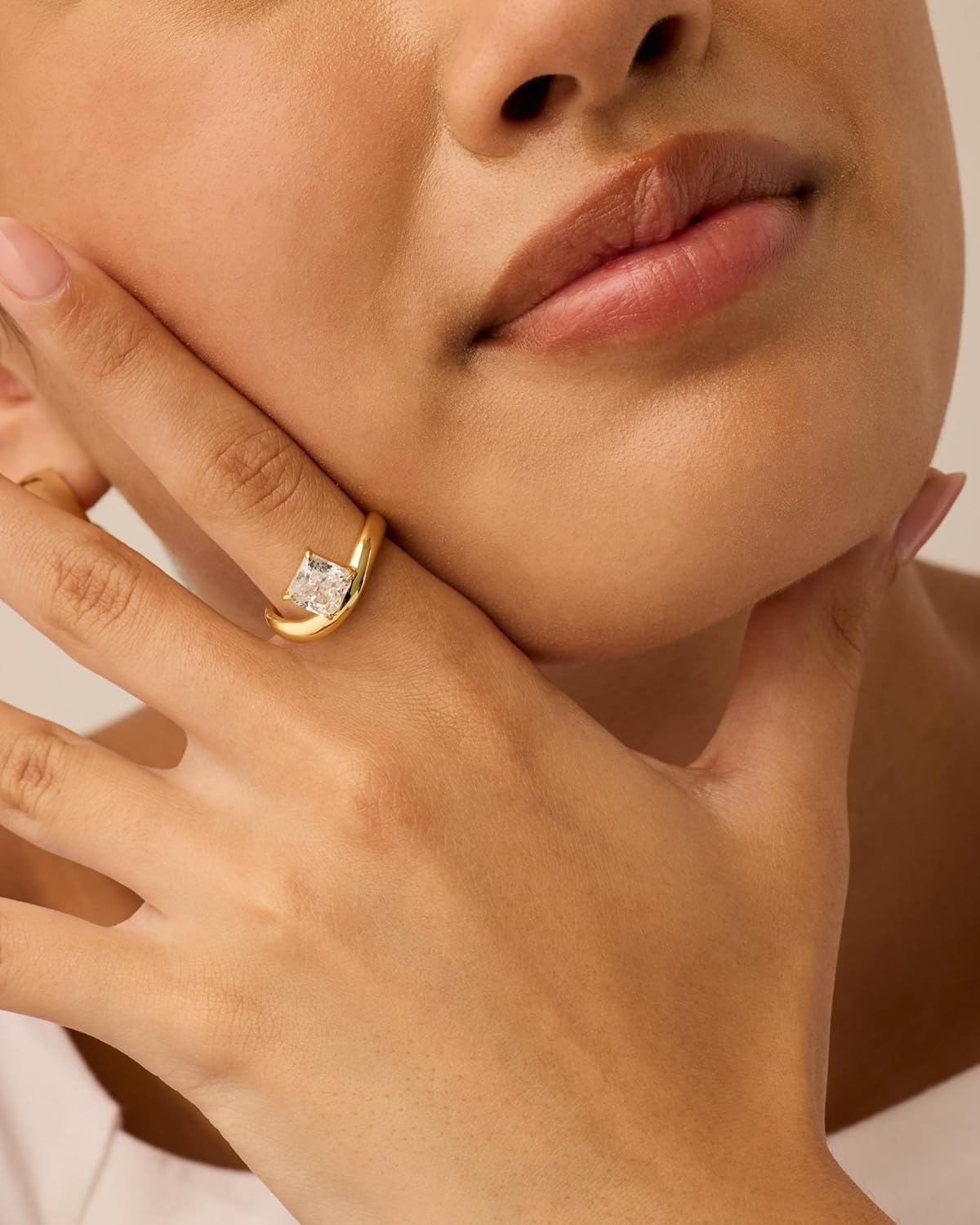 image:imagePAVOI 14K Gold Plated Wavy Engagement Ring for Women Solitaire Cubic Zirconia Wedding Band amp Promise Rings for Her Trendy Fashion JewelryYellow Gold