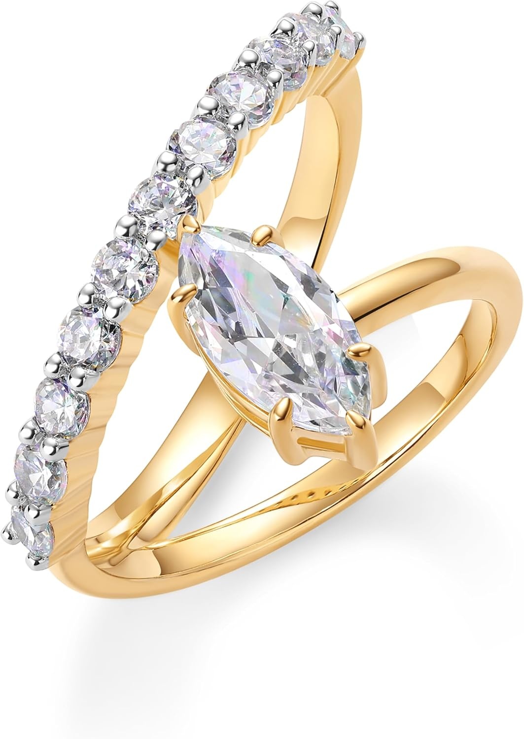 image:imagePAVOI 14K Gold Plated Wavy Engagement Ring for Women Solitaire Cubic Zirconia Wedding Band amp Promise Rings for Her Trendy Fashion JewelryYellow Gold