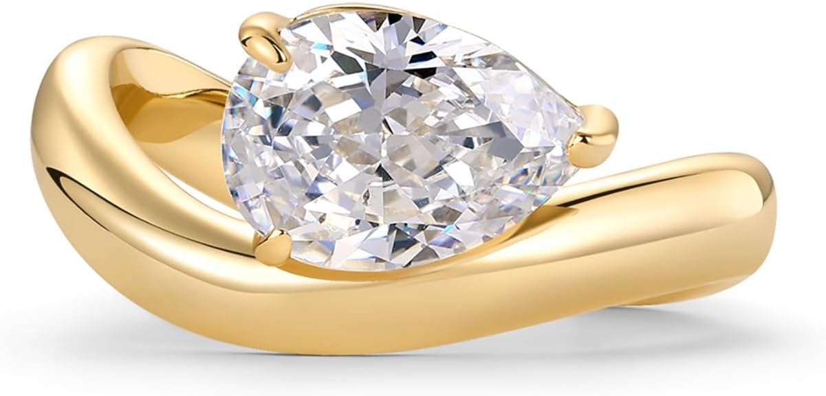 image:imagePAVOI 14K Gold Plated Wavy Engagement Ring for Women Solitaire Cubic Zirconia Wedding Band amp Promise Rings for Her Trendy Fashion JewelryYellow Gold