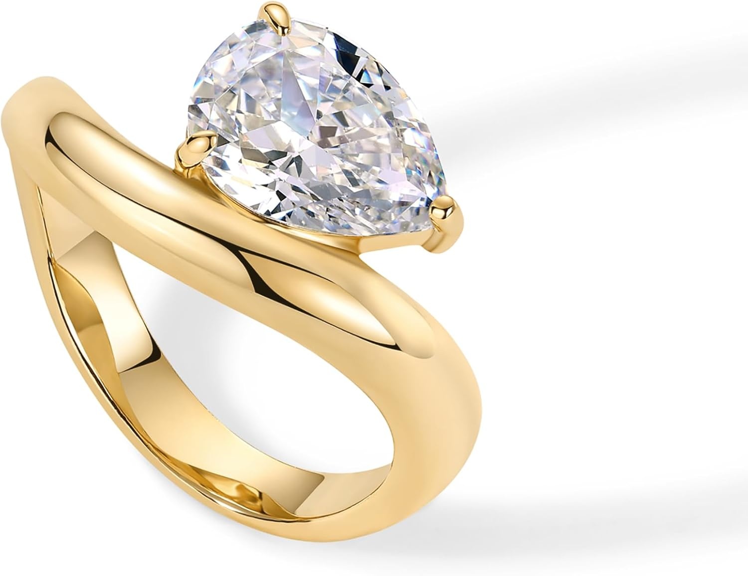 image:imagePAVOI 14K Gold Plated Wavy Engagement Ring for Women Solitaire Cubic Zirconia Wedding Band amp Promise Rings for Her Trendy Fashion JewelryYellow Gold
