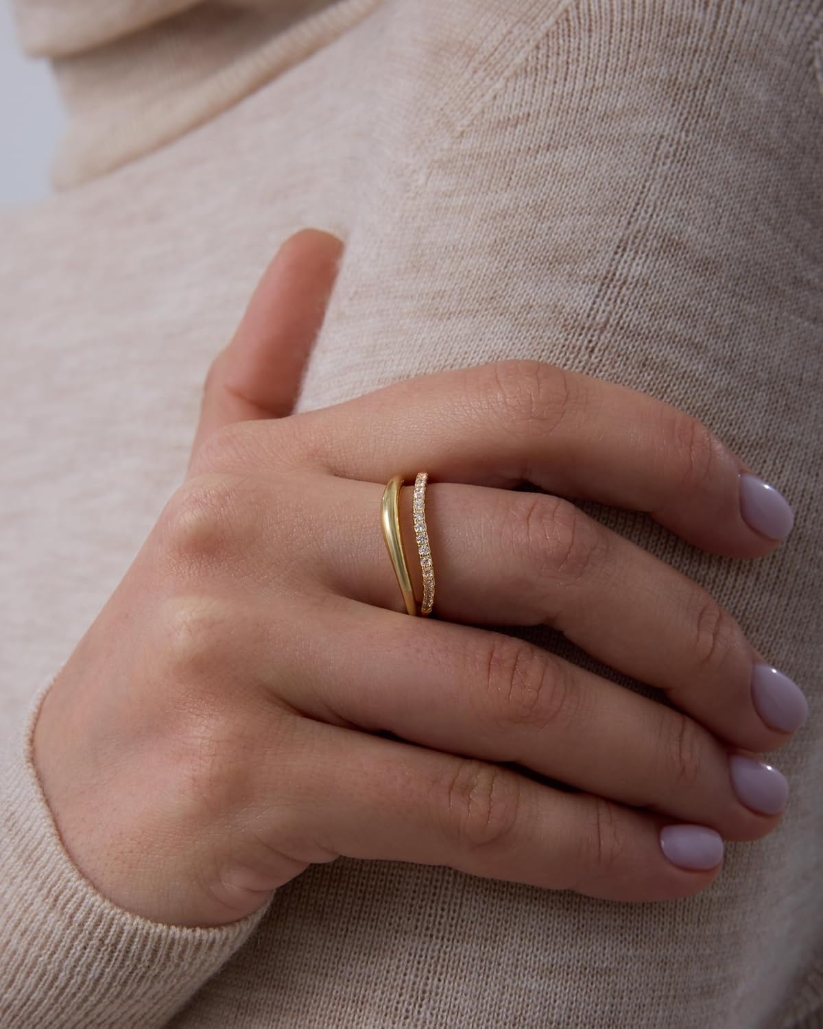 image:imagePAVOI 14K Gold Plated Wavy Split Ring Wave Gold Stackable Rings for Women with Cubic Zirconia Dainty Wedding Band Trendy Bridal Fashion JewelryWhite Gold