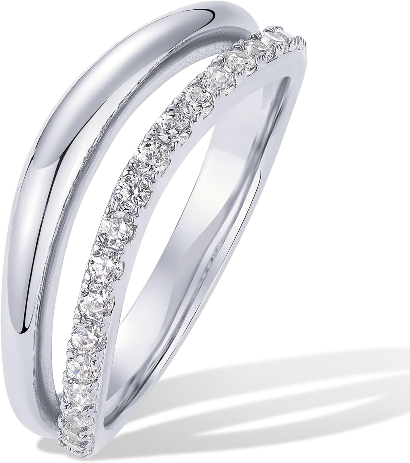 image:imagePAVOI 14K Gold Plated Wavy Split Ring Wave Gold Stackable Rings for Women with Cubic Zirconia Dainty Wedding Band Trendy Bridal Fashion JewelryWhite Gold