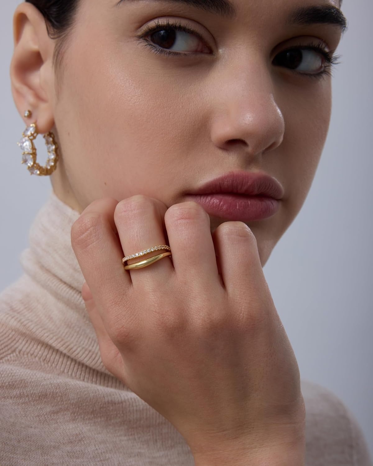 image:imagePAVOI 14K Gold Plated Wavy Split Ring Wave Gold Stackable Rings for Women with Cubic Zirconia Dainty Wedding Band Trendy Bridal Fashion JewelryYellow Gold