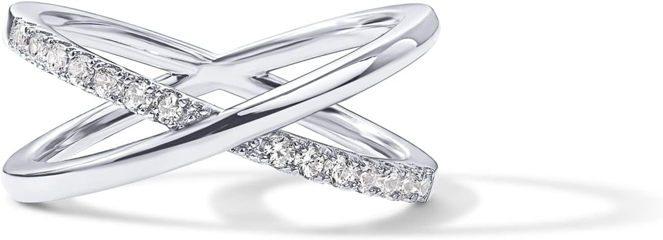 image:imagePAVOI 14K Gold Plated X Ring Simulated Pav Diamond CZ Criss Cross Ring for WomenWhite Gold