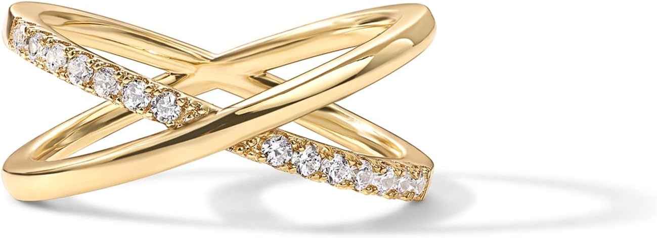 image:imagePAVOI 14K Gold Plated X Ring Simulated Pav Diamond CZ Criss Cross Ring for WomenYellow Gold