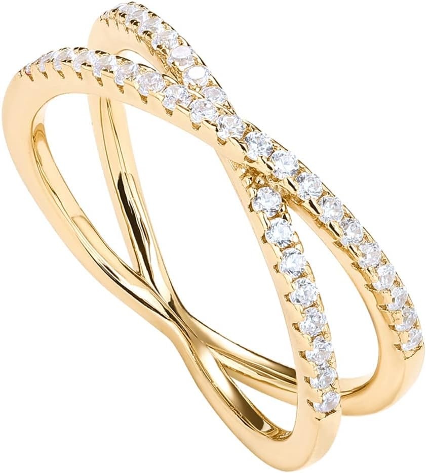 image:imagePAVOI 14K Gold Plated X Ring Simulated Diamond CZ Criss Cross Ring for WomenYellow Gold