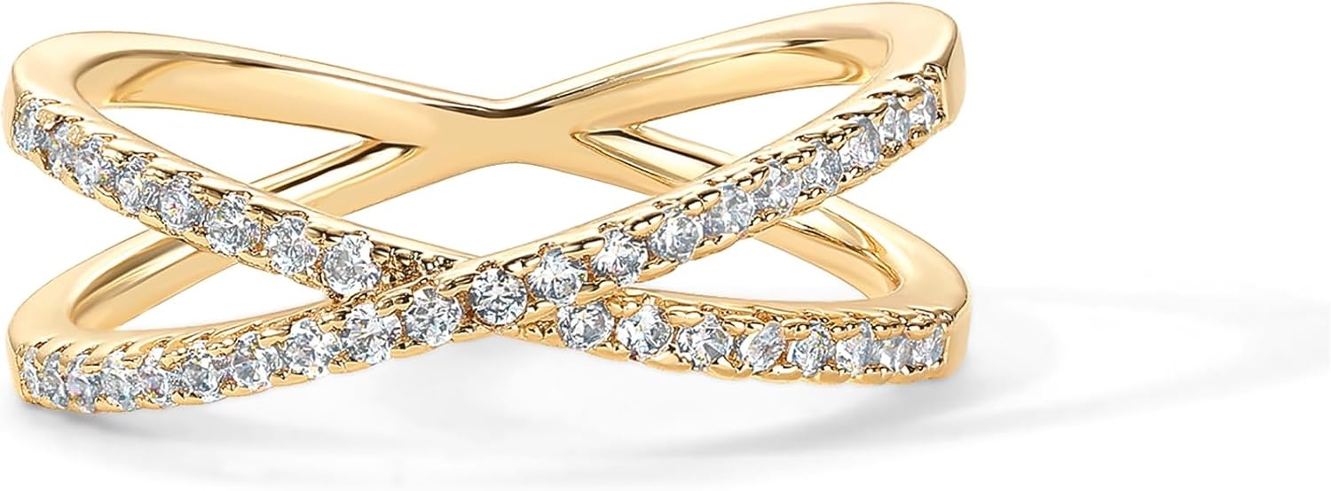 image:imagePAVOI 14K Gold Plated X Ring Simulated Diamond CZ Criss Cross Ring for WomenYellow Gold