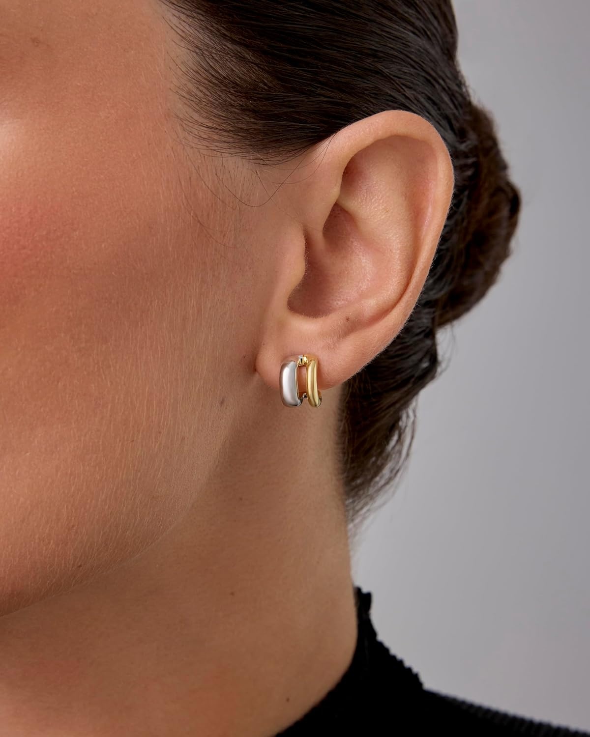 image:imagePAVOI 14K Gold Plated and Rhodium Plated Two Tone Multihoop Double Hoop Geometric Earrings for Women Mixed Metals Huggie Multi Earring Statement PairDouble Hoop