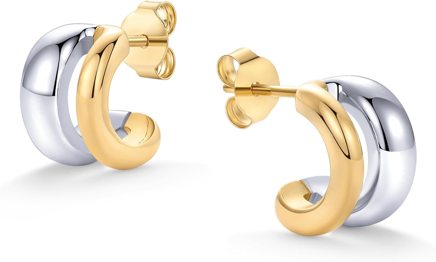 image:imagePAVOI 14K Gold Plated and Rhodium Plated Two Tone Multihoop Double Hoop Geometric Earrings for Women Mixed Metals Huggie Multi Earring Statement PairDouble Hoop