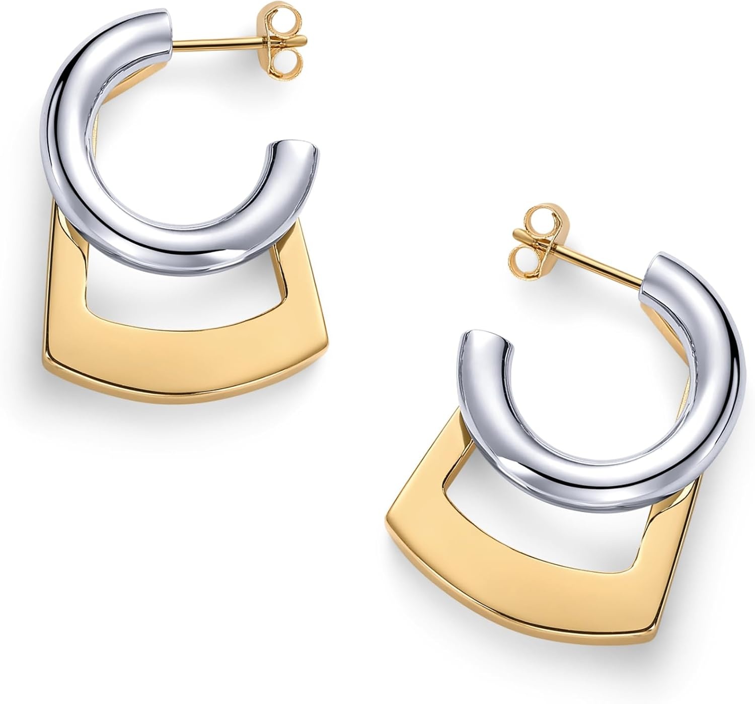image:imagePAVOI 14K Gold Plated and Rhodium Plated Two Tone Multihoop Double Hoop Geometric Earrings for Women Mixed Metals Huggie Multi Earring Statement PairGeometric