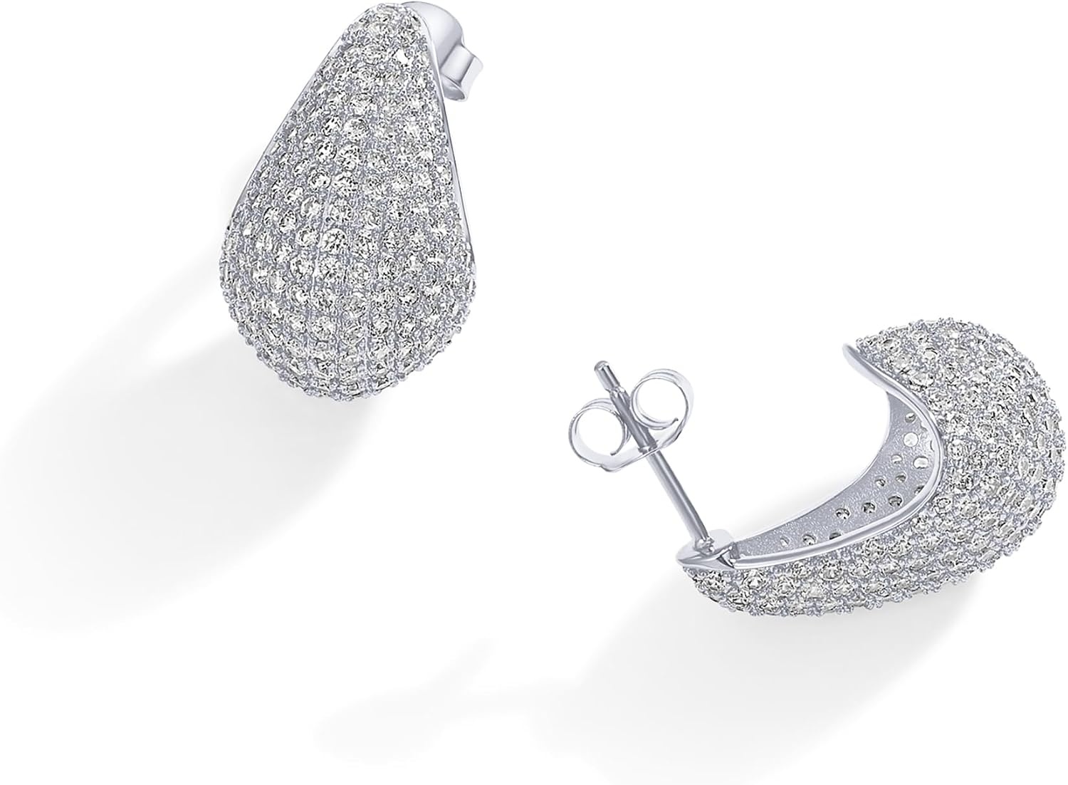 image:imagePAVOI 14K GoldPlated 925 Sterling Silver Posts Chunky Studded Teardrop Pav Drop Dangle Earrings for Women Cubic Zirconia Statement Earring PairWhite Gold