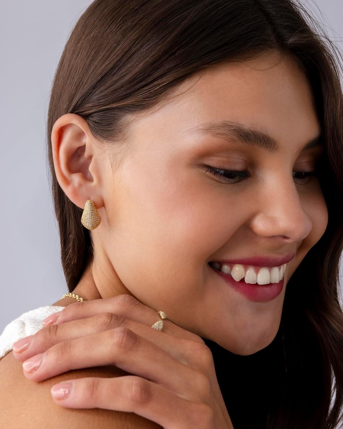 image:imagePAVOI 14K GoldPlated 925 Sterling Silver Posts Chunky Studded Teardrop Pav Drop Dangle Earrings for Women Cubic Zirconia Statement Earring PairWhite Gold