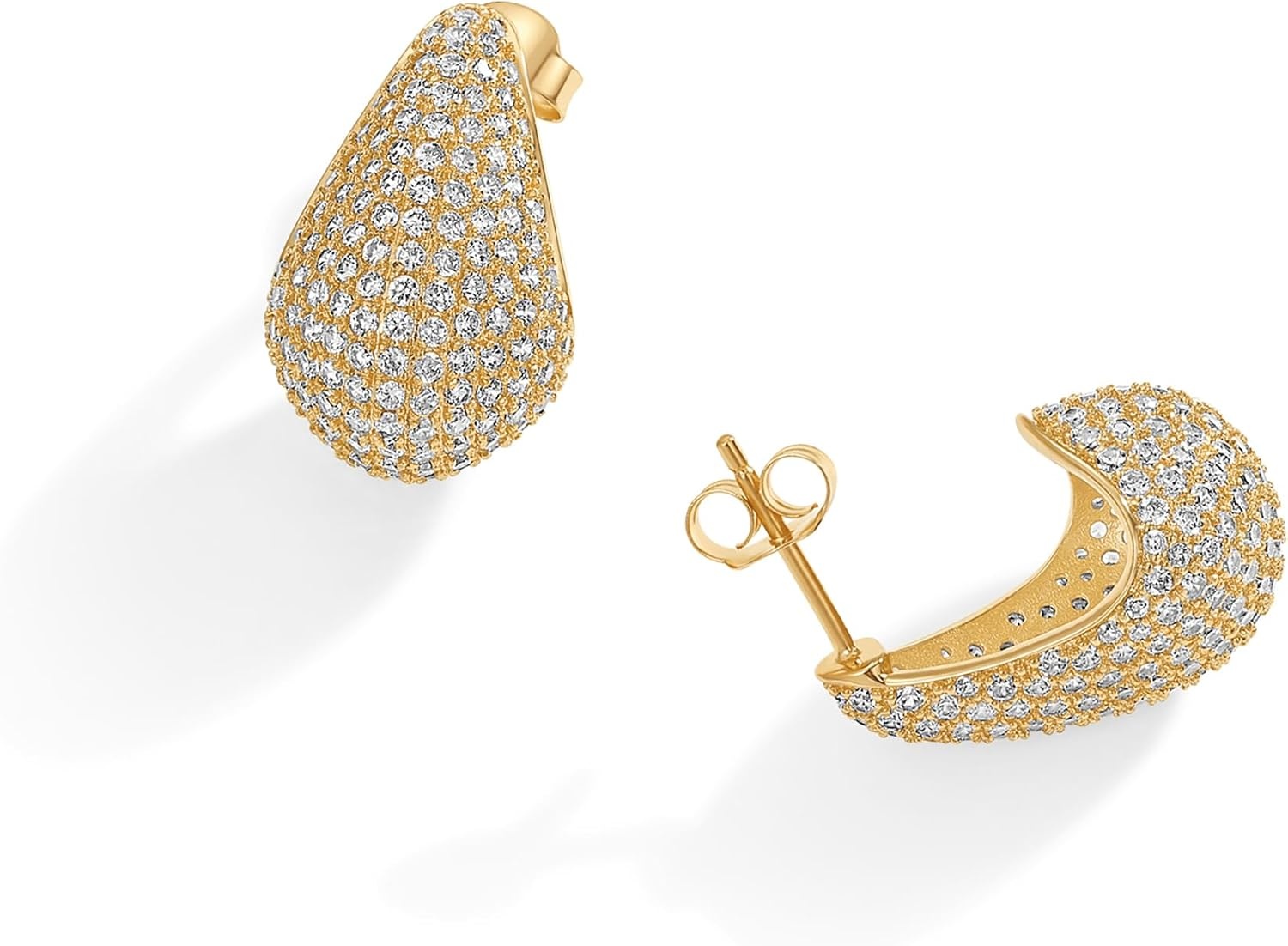 image:imagePAVOI 14K GoldPlated 925 Sterling Silver Posts Chunky Studded Teardrop Pav Drop Dangle Earrings for Women Cubic Zirconia Statement Earring PairYellow Gold